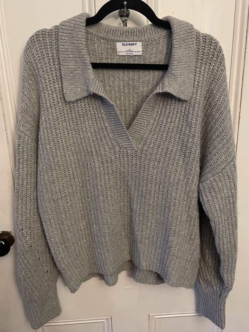 Old Navy Gray Collared Knit Sweater Medium | Cozy Chunky Pullover
